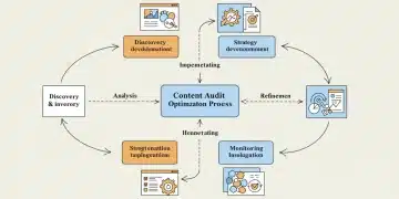 Six-phase content audit optimization process flowchart