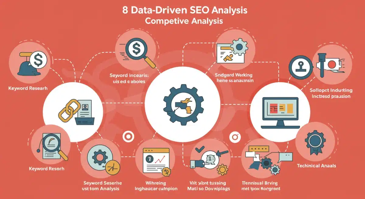 Infographic depicting 8 data-driven tactics for competitive SEO analysis
