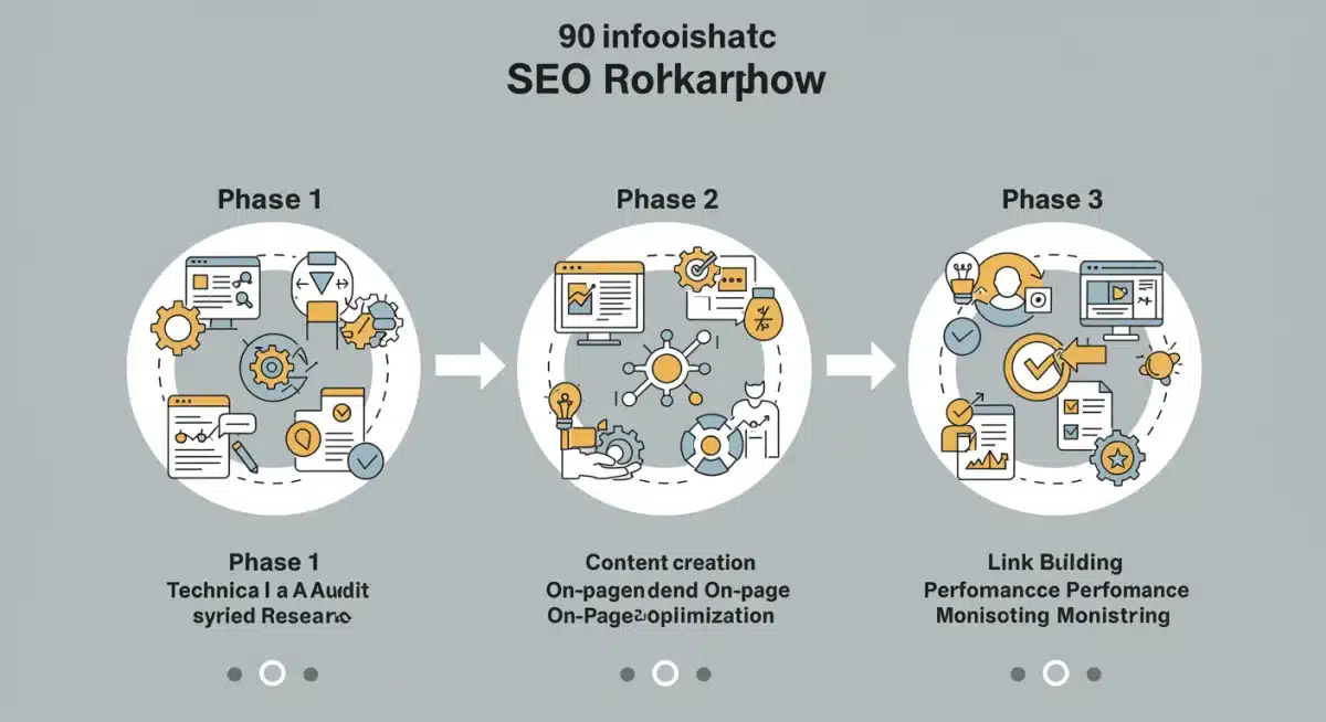 Infographic showing phases of a 90-day SEO strategy for small businesses