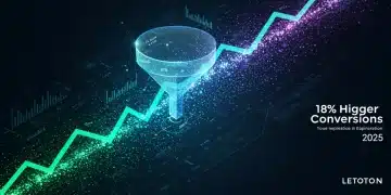 Dynamic visual of a digital conversion funnel with data flow and upward trend, symbolizing conversion rate optimization.