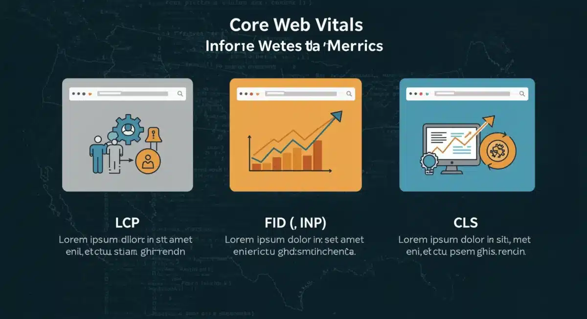 Infographic explaining Core Web Vitals metrics: LCP, INP, CLS