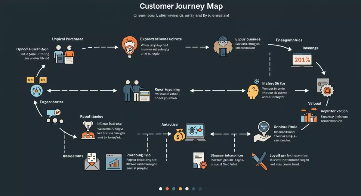 Infographic illustrating a customer journey map with key touchpoints for personalization and retention to boost customer lifetime value.