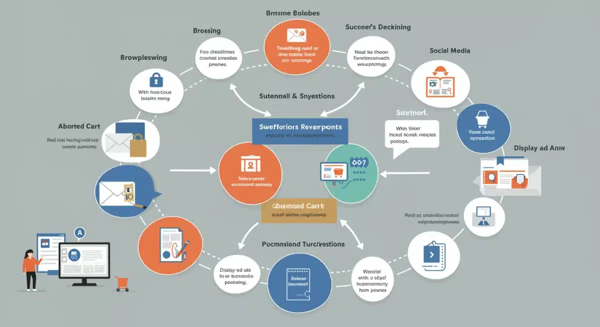 Infographic showing customer journey with retargeting touchpoints and personalized messaging