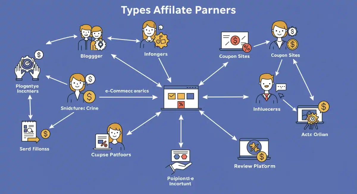 Infographic detailing diverse affiliate partner types for e-commerce