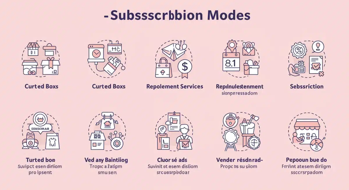 Infographic illustrating various e-commerce subscription model types
