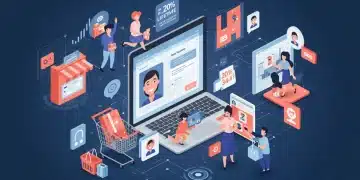 Illustration of e-commerce customers engaging with loyalty programs and personalized offers, representing maximized customer lifetime value and business growth.