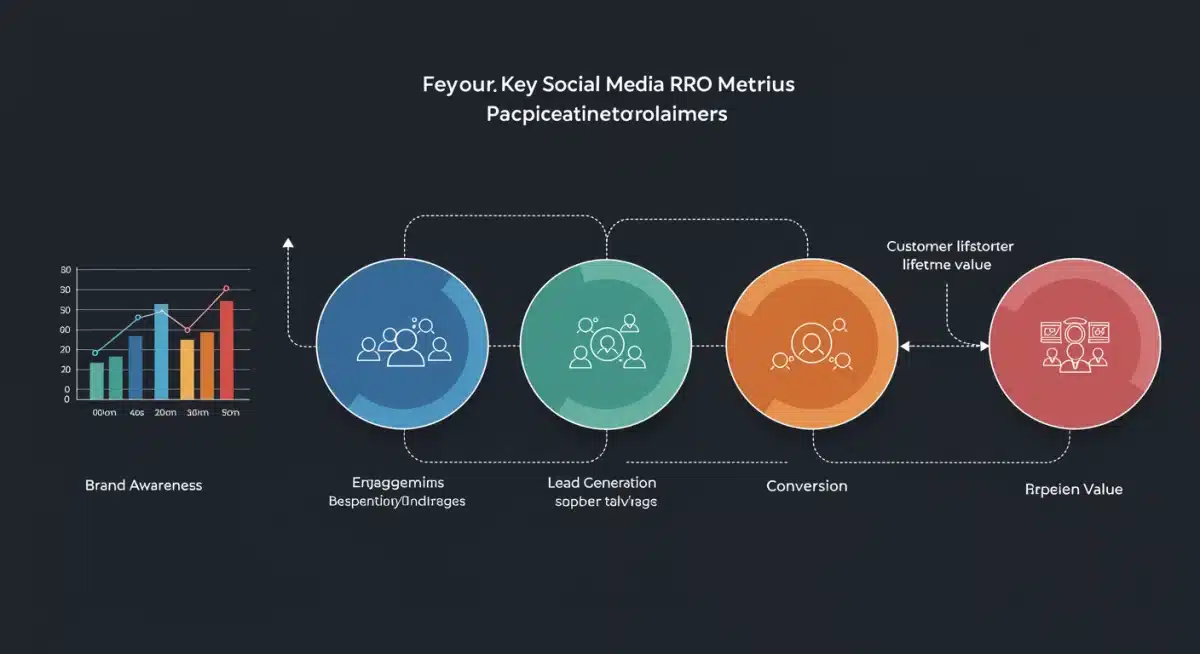 Interconnected graphs of five key social media ROI metrics