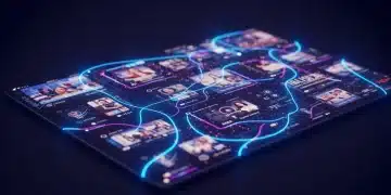 Futuristic social media feed with AI-generated content integration