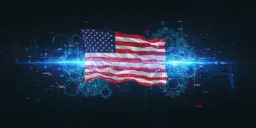 Digital landscape with gears and data streams representing Google's 2025 Core Update impacting US e-commerce SEO.