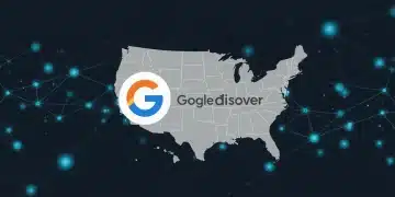 Digital network with Google Discover logo over US map, representing audience targeting