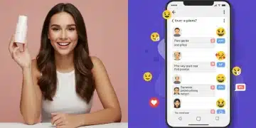 Influencer demonstrating a product during a live shopping event, with real-time customer interaction and sales notifications.