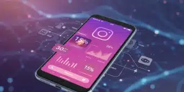 Futuristic smartphone showing Instagram Reels with 15% engagement boost