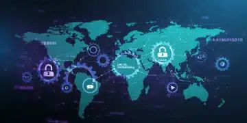 Digital illustration of interconnected gears and network lines, symbolizing advanced link building strategies for US domains.