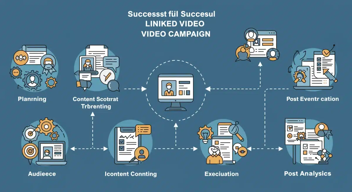 Infographic showing LinkedIn Live video campaign workflow and lead generation