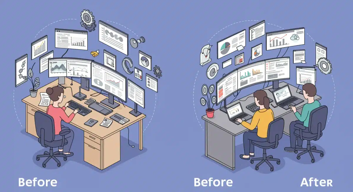 Infographic comparing manual versus automated paid search workflow, highlighting reduced manual effort and increased strategic focus.