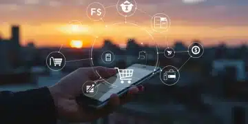 Smartphone displaying an optimized e-commerce website with shopping cart and product icons, representing mobile e-commerce optimization.