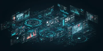 Dynamic programmatic advertising dashboard showing CPA reduction target and data flows