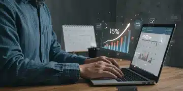 Small business owner analyzing SEO growth chart on laptop for 90-day plan