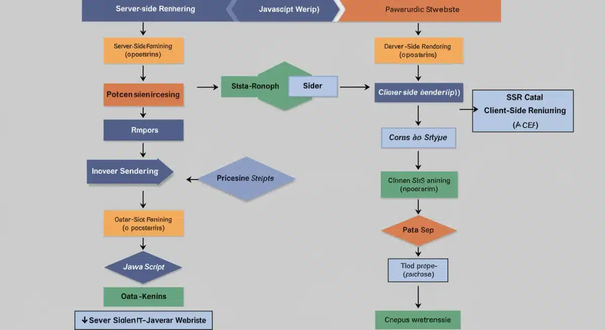 Flowchart comparing server-side and client-side rendering processes for JavaScript SEO