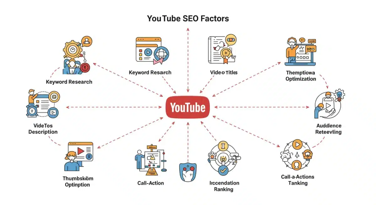 Infographic detailing YouTube SEO factors for higher video rankings